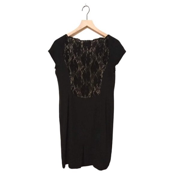 Worth Petite Black 100% Silk Cap Sleeve Knee Length Sheath Dress Sz 10 - Picture 4 of 7